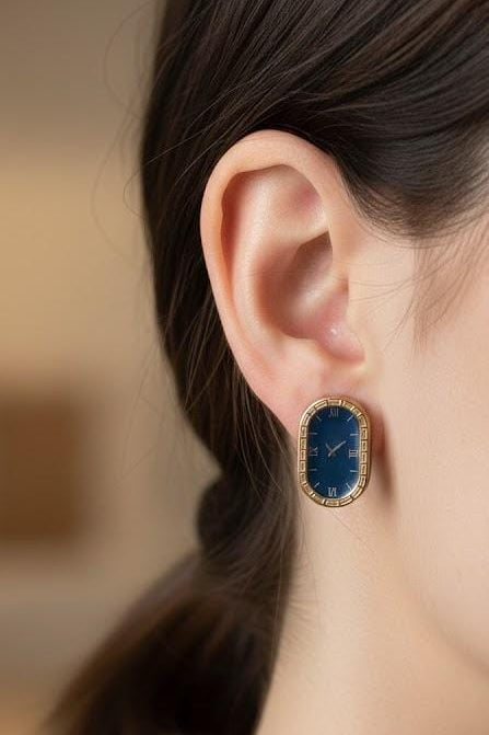 Oval Shaped Clock Design Earrings