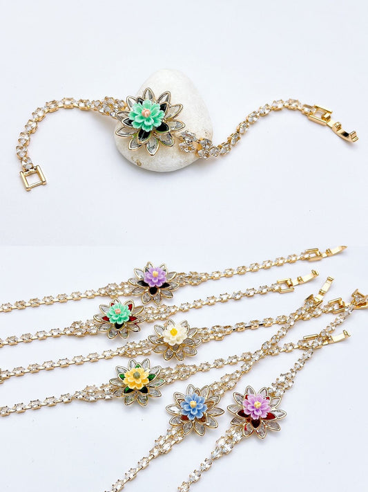 Blooming Lotus Crystal Tennis Bracelet