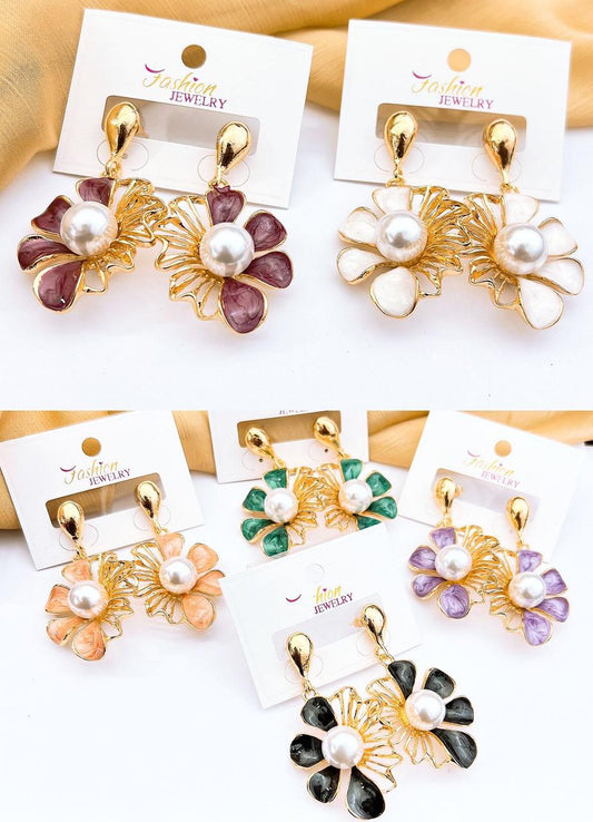 Artistic Pearl Floral Statement Earrings